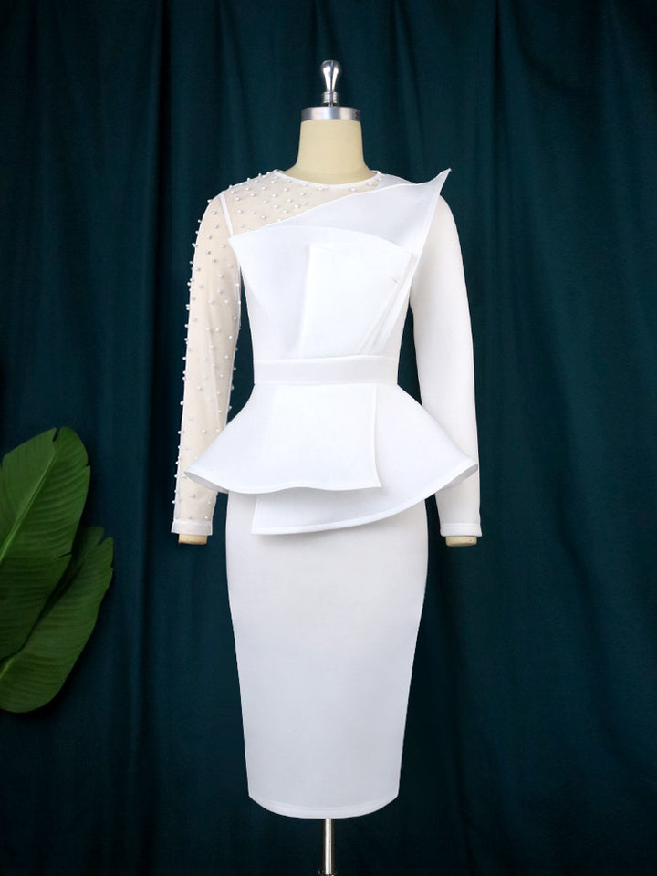 Damen Etuikleid mit transparenten Puffärmeln und dekorativem Peplum Echo Archiv