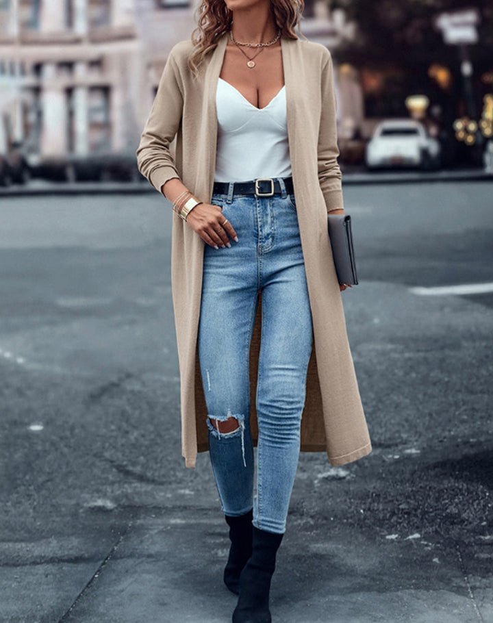 Damen nan langer Feinstrick-Cardigan im Duster-Stil mit offenem Fall und schmaler Ärmelpartie Echo Archiv