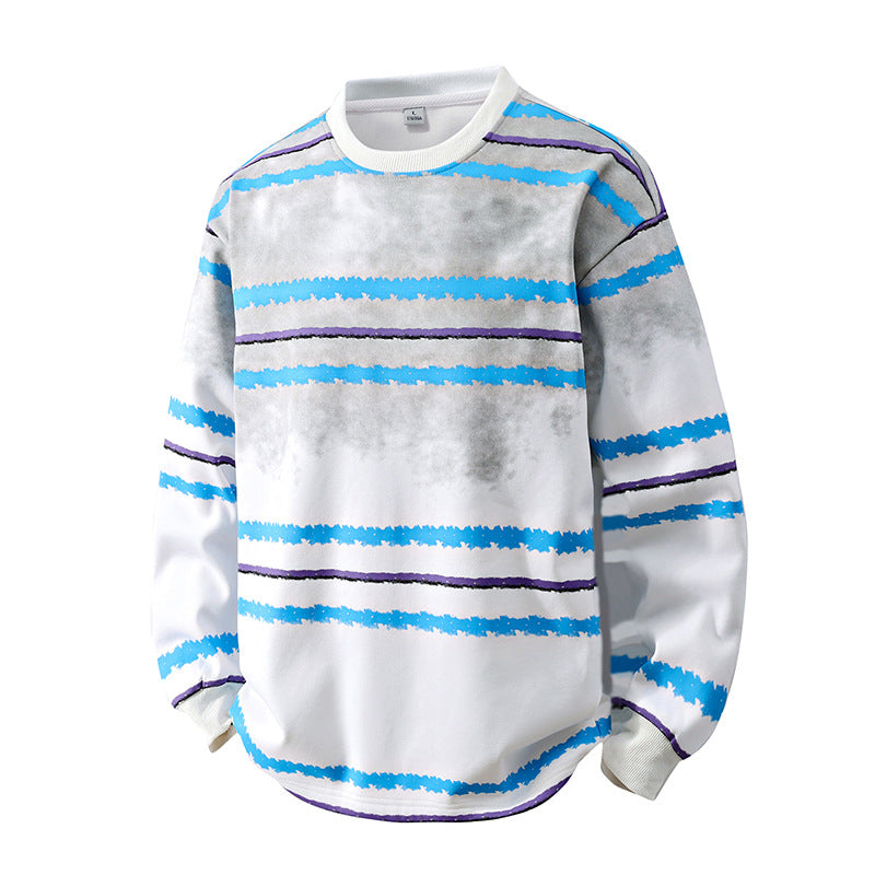 Herren Rundhals-Sweatshirt mit Aquarellstreifen und gerippten Bündchen Echoarchiv