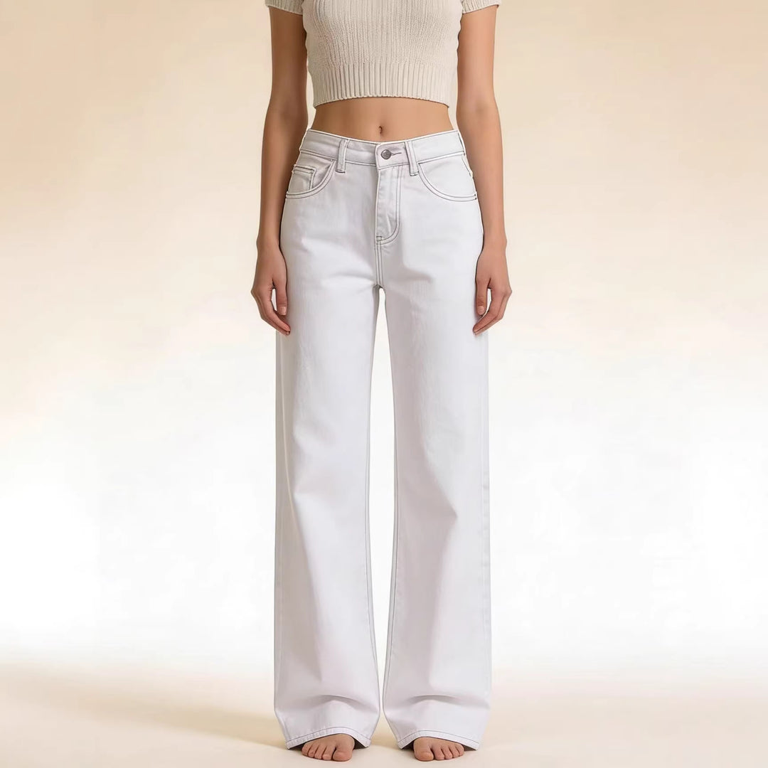 Damen weite Denim-Hose mit Vintage-Waschung und hoch geschnittenem Bund Echo Archiv
