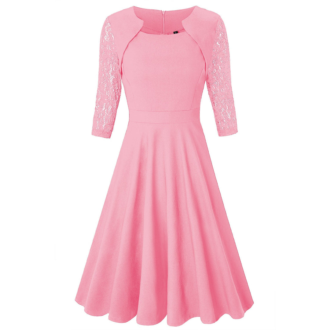 Damen Midi-Kleid mit Spitzenärmeln und schwingendem Rock Echoarchiv