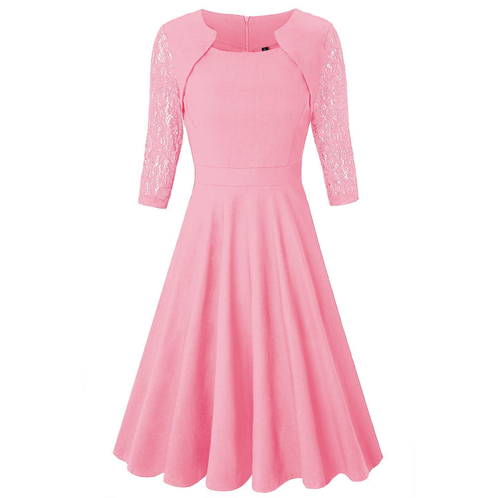 Damen Midi-Kleid mit Spitzenärmeln und schwingendem Rock Echoarchiv