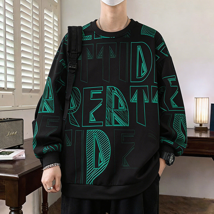 Herren Oversized-Sweatshirt mit großflächigem Lettering-Print und geripptem Saum Echo Archiv