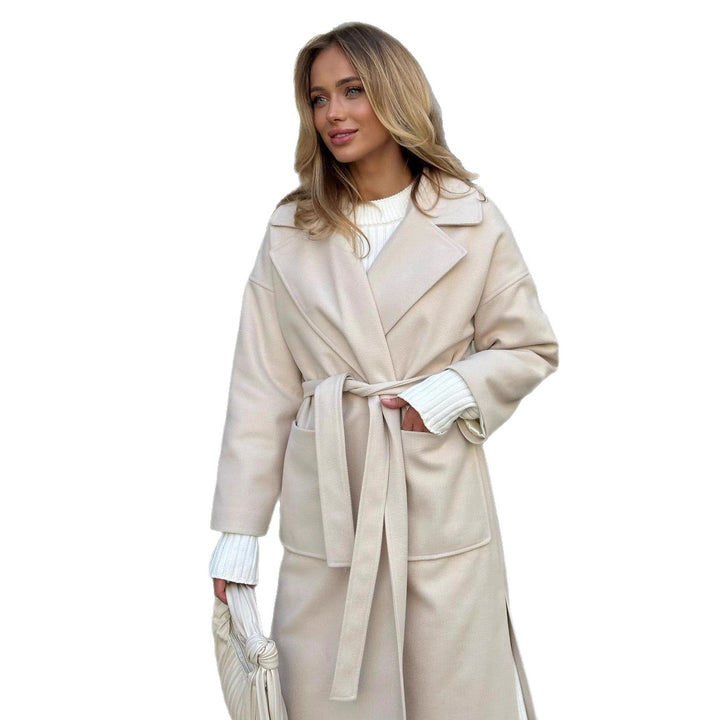 Damen Wickelmantel aus Wollmix mit Taillengürtel und aufgesetzten Taschen Echoarchiv