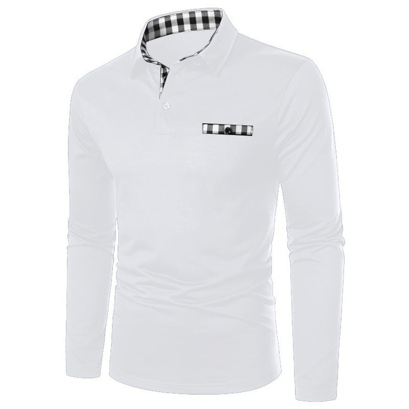 Herren modernes Langarm-Polohemd mit stilvollem Karodetail Echoarchiv