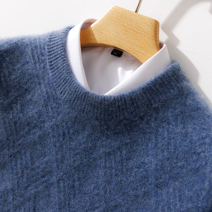 Herren Feiner Strukturstrickpullover mit kurzem Stehkragen und Diamant‑Relief Echoarchiv