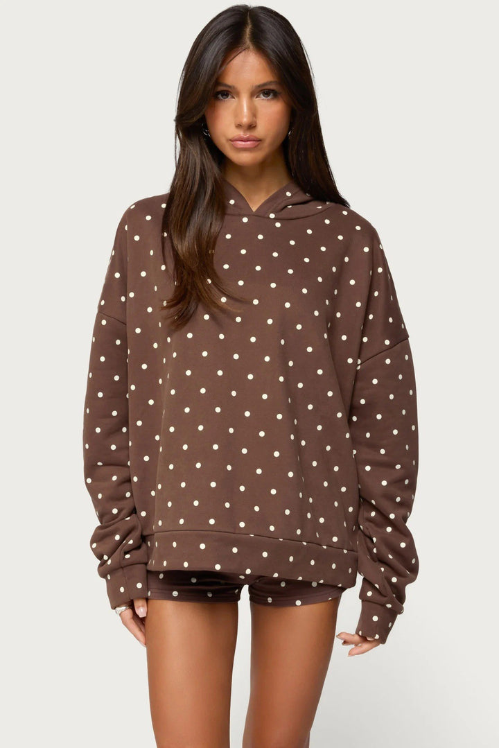 Damen nan gepunktetes Komfort-Set mit Kapuzensweatshirt, Kängurutasche und Shorts Echo Archiv