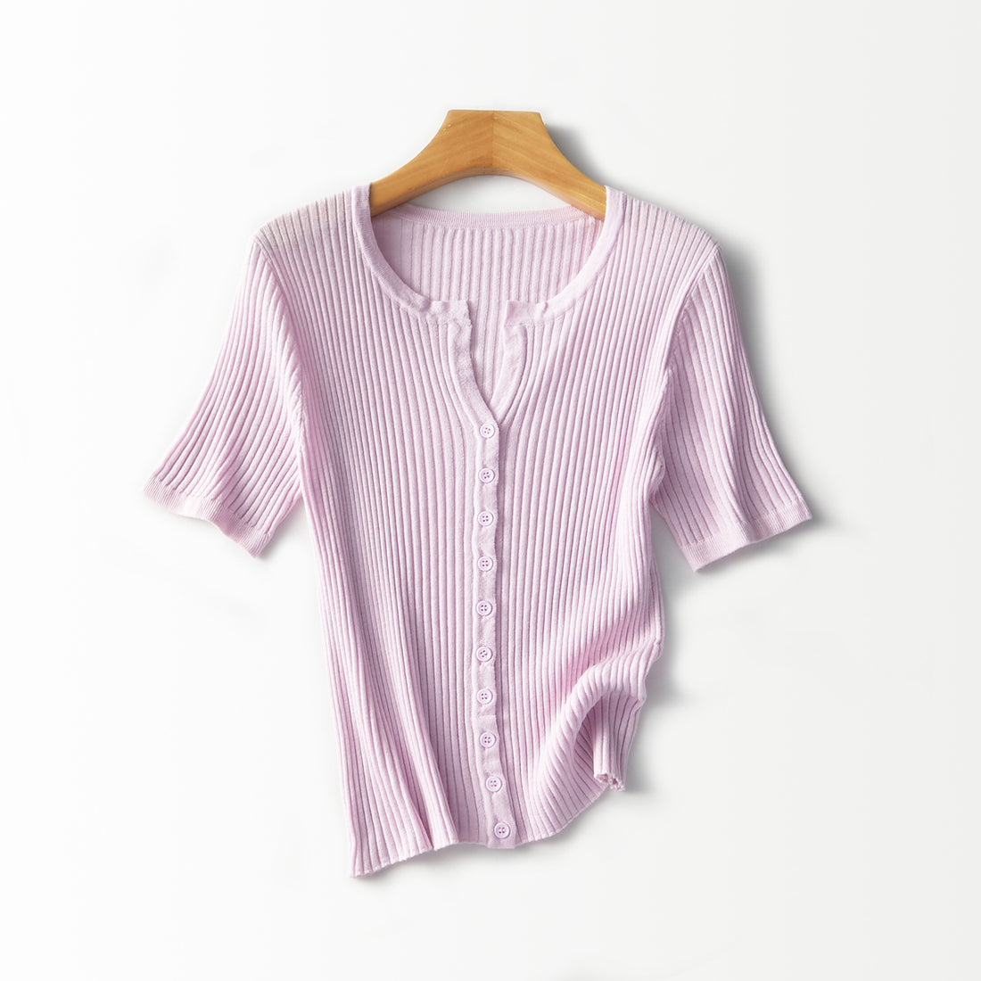 Damen Kurzärmeliger gerippter Knopfcardigan aus Feinstrick Echo Archiv