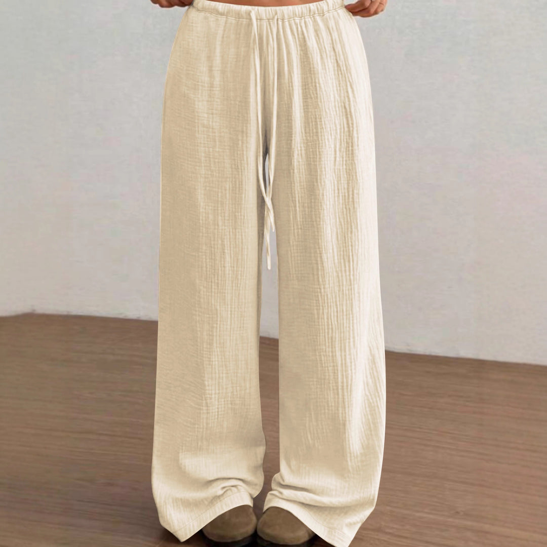 Damen Lässige Palazzo-Loungehose mit elastischem Bund und Crinkle-Struktur Echoarchiv