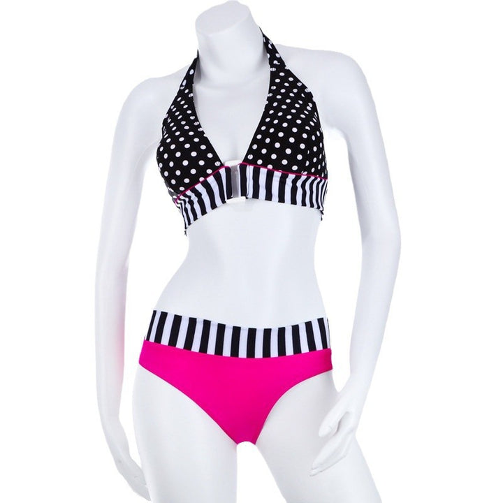 Damen Triangel-Bikini mit kontrastierenden Streifen und Punkten Echo Archiv