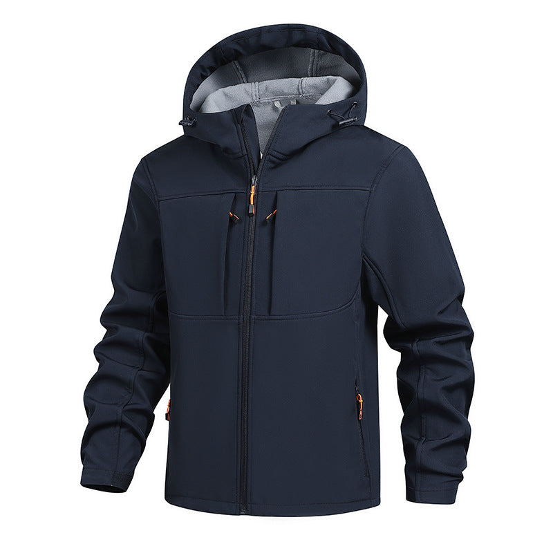 Herren Multifunktionale Softshell-Jacke mit verstellbarer Kapuze und mehreren Taschen Echoarchiv