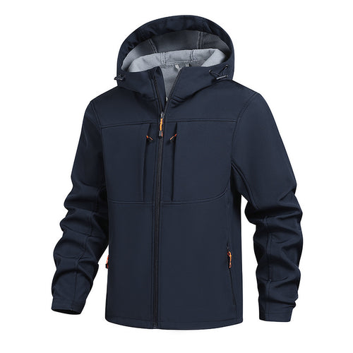 Herren Multifunktionale Softshell-Jacke mit verstellbarer Kapuze und mehreren Taschen Echoarchiv