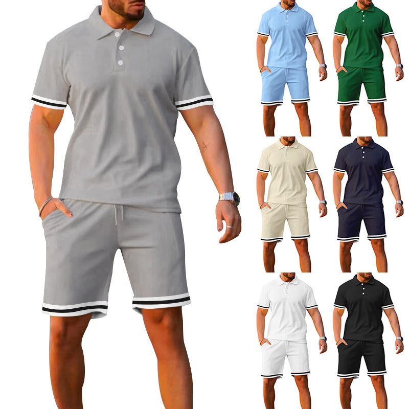 Herren sportliches Poloshirt und Freizeit-Shorts Set mit elastischem Bund und Kontraststreifen Echoarchiv