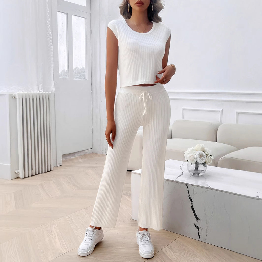 Damen Strick Zweiteiliges Set mit cropped Oberteil und weiter Hose Echo Archiv