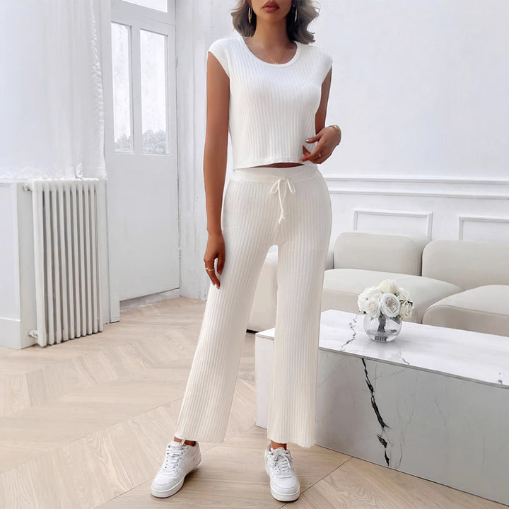 Damen Strick Zweiteiliges Set mit cropped Oberteil und weiter Hose Echo Archiv