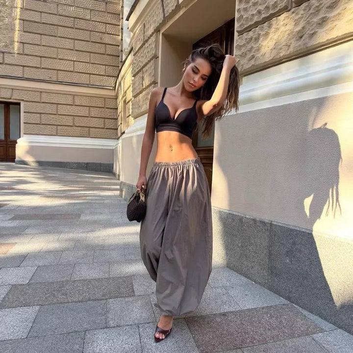 Damen weit geschnittene High-Waist Palazzo-Hose mit elastischem Bund und fließender Sommerqualität – Avélisse