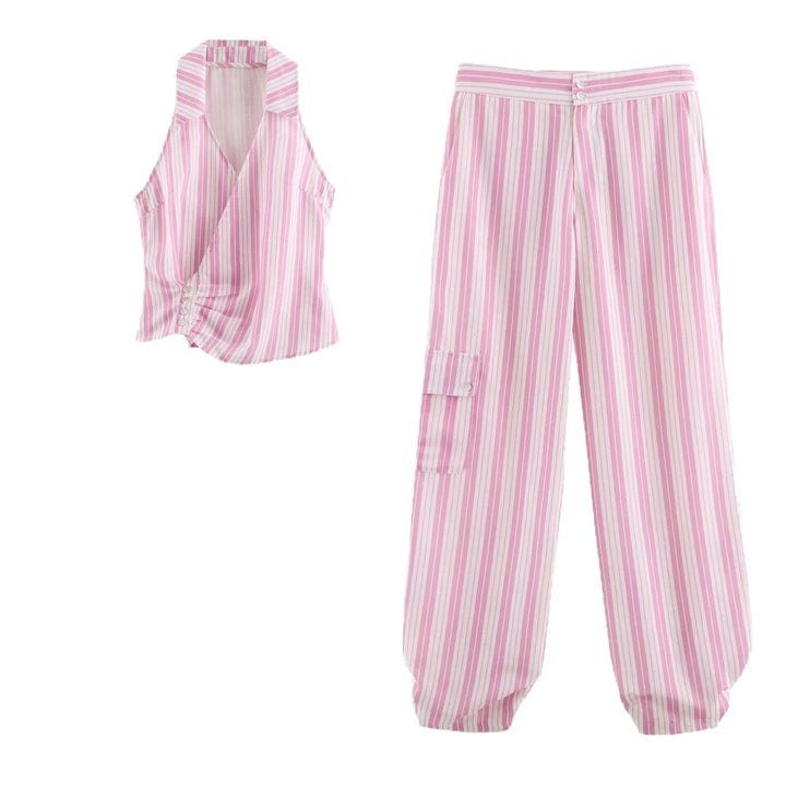 Damen Gestreifte weite Cargo-Hose mit hohem Bund Echo Archiv