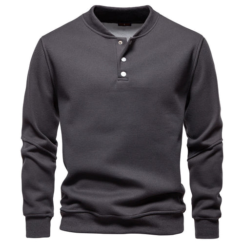 Herren nan Waffelstruktur-Henley-Pullover mit kurzem Druckknopfverschluss und Rippbündchen Echo Archiv