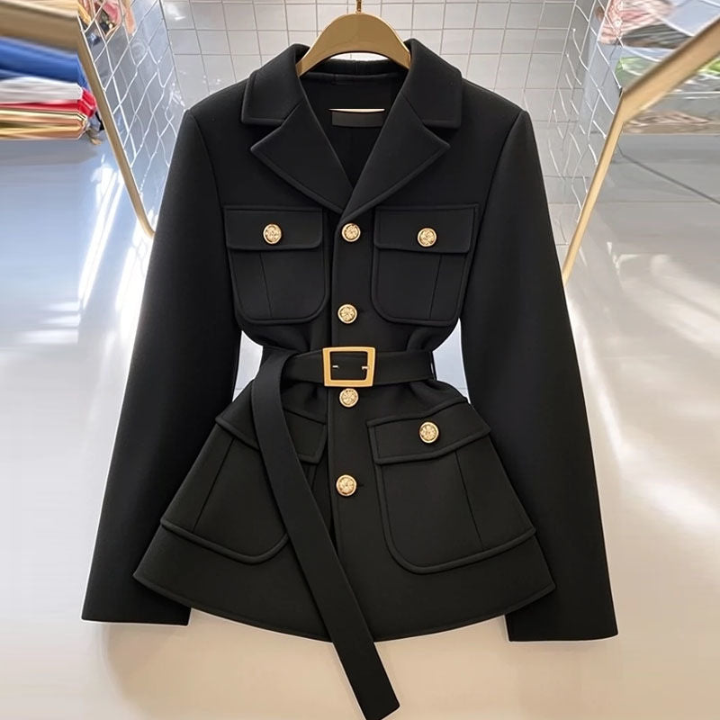 Damen Modischer Blazer mit Taillengürtel und Taschen Echo Archiv