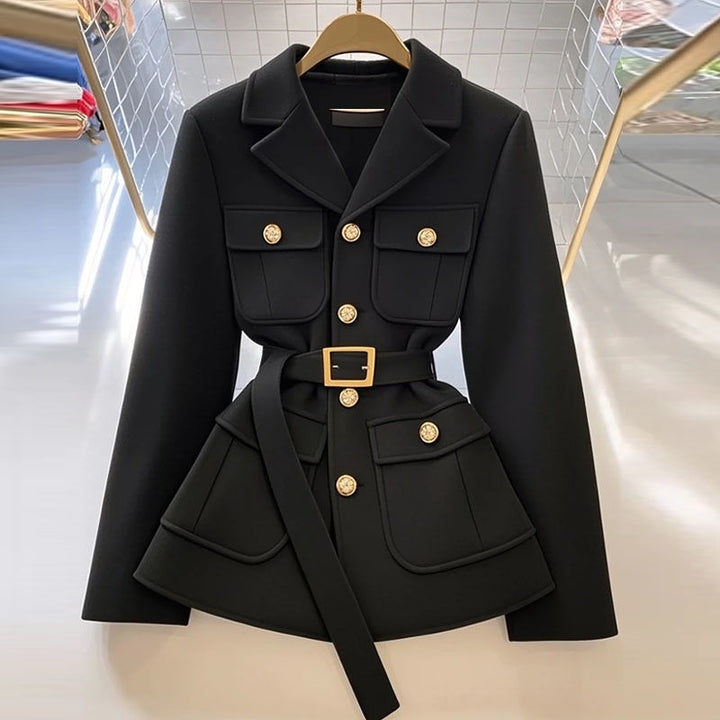 Damen Modischer Blazer mit Taillengürtel und Taschen Echo Archiv