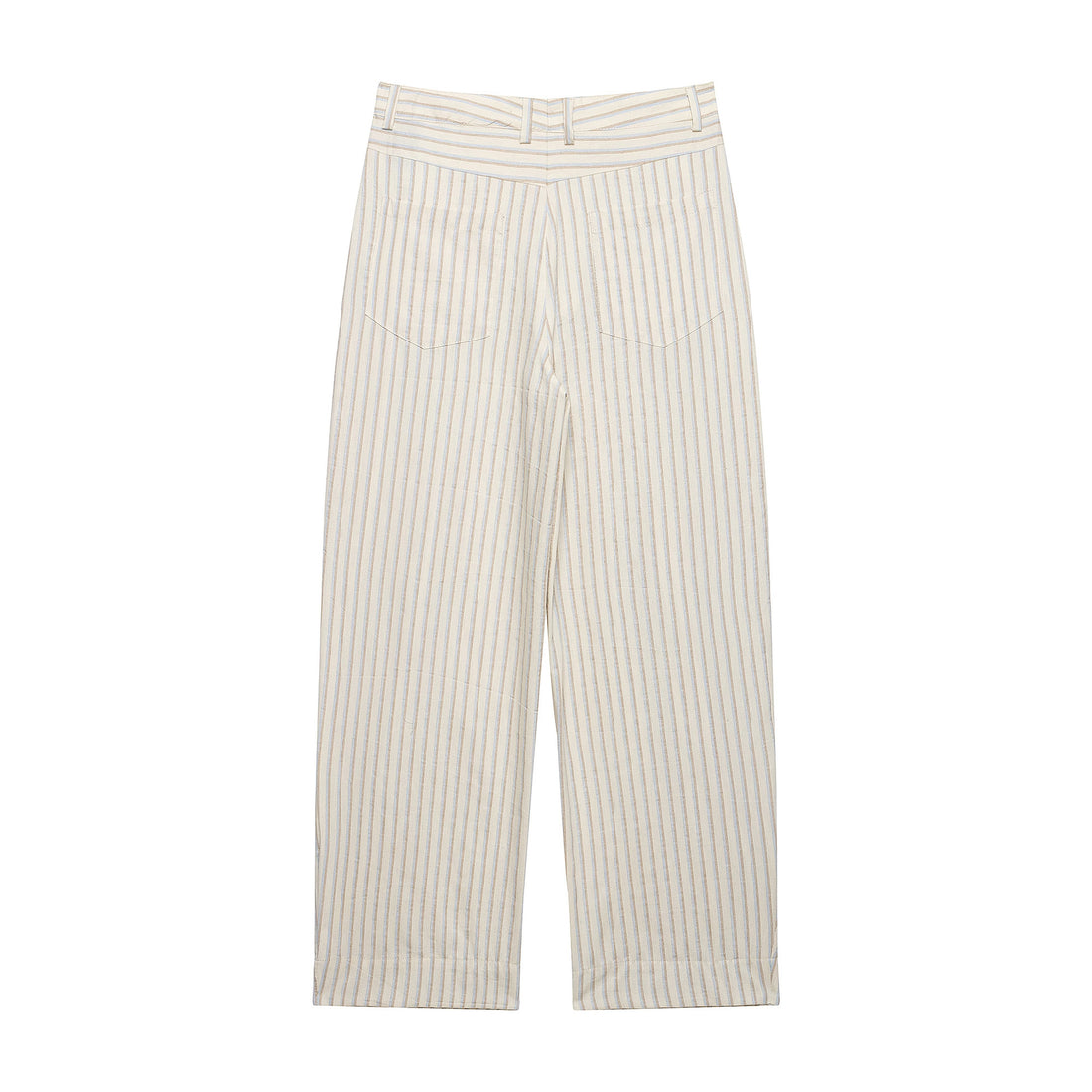 Damen Weite Leinenhose mit hoher Taille, Streifenmuster und aufgesetzten Taschen Echoarchiv