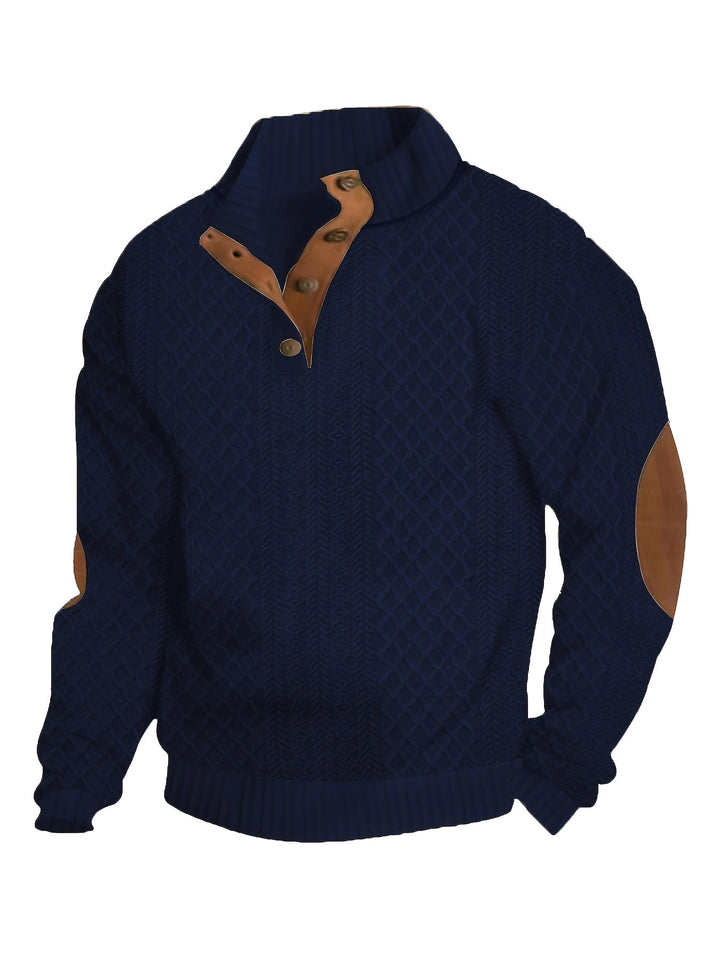 Herren nan Strickpullover mit Stehkragen und Lederbesatz Echo Archiv