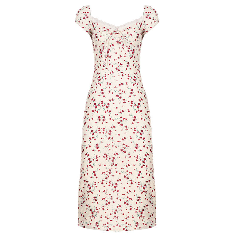 Damen romantisches Blumenkleid mit Raffungen und Spaghetti-Trägern Echo Archiv