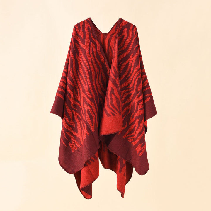 Damen Zebra‑Jacquard Poncho‑Cape im Oversize‑Kimono‑Fall aus weichem Feinstrick Echo Archiv