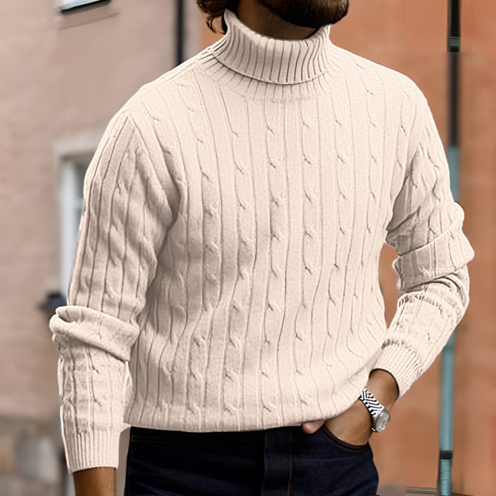 Herren nan gerippter Rollkragenpullover mit Zopfmuster und körpernaher Slim-Fit-Silhouette Echo Archiv