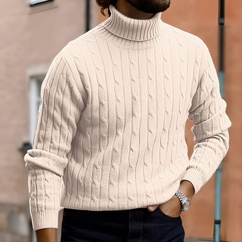 Herren nan gerippter Rollkragenpullover mit Zopfmuster und körpernaher Slim-Fit-Silhouette Echo Archiv