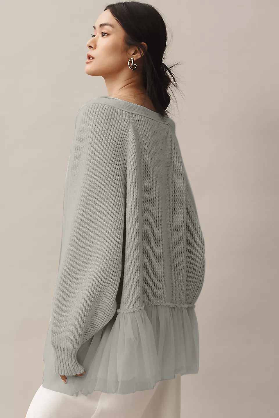 Damen Modischer Strickpullover mit Tülldetails – Mavelle