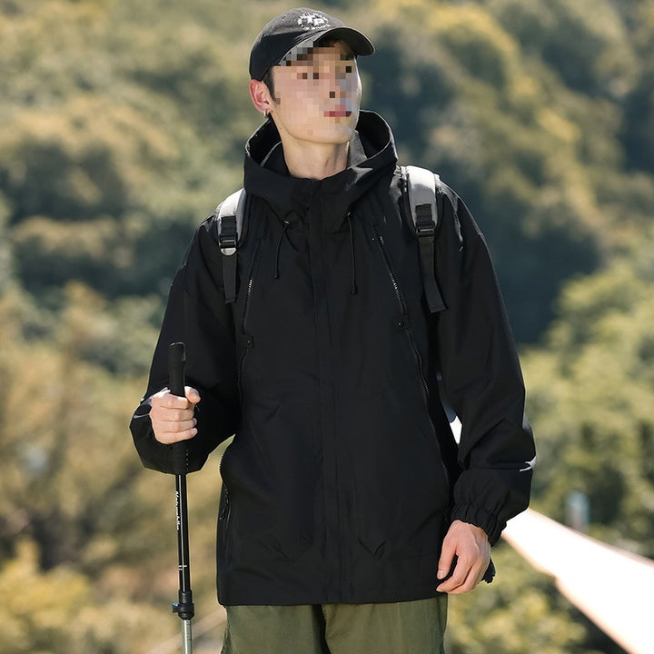 Herren Leichte winddichte Utility-Übergangsjacke mit Kapuze, Multifunktions-Reißverschlüssen & verstellbarem Saum Echoarchiv