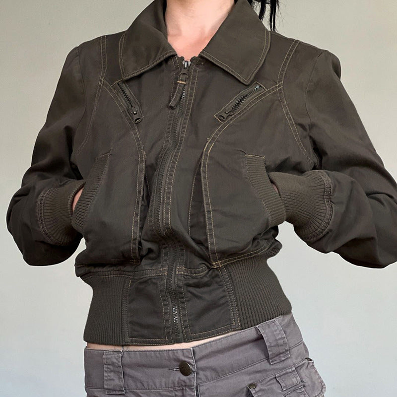 Damen nan taillierte Bomberjacke mit breitem Rippenbund, zwei Schrägtaschen und dekorativen Reißverschluss-Details Echo Archiv