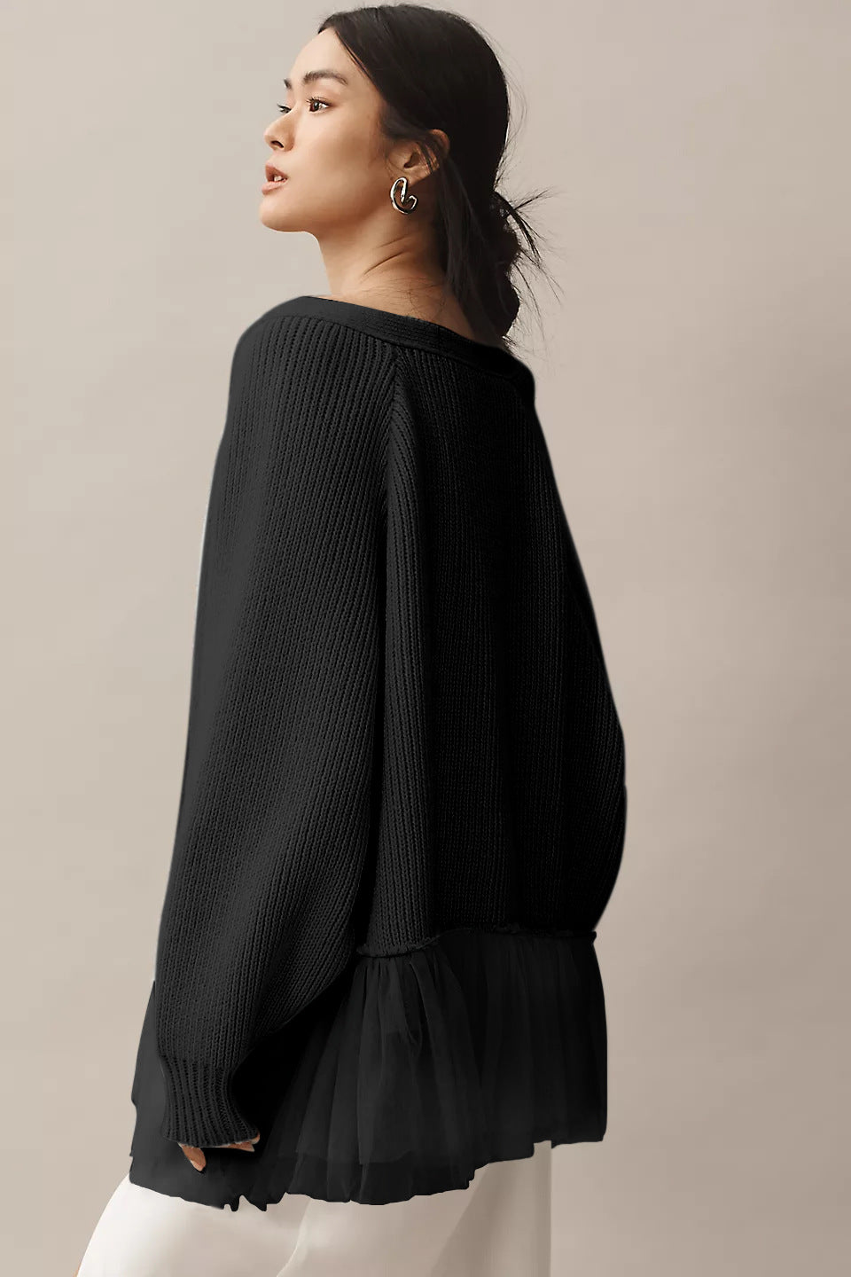 Damen Modischer Strickpullover mit Tülldetails – Mavelle