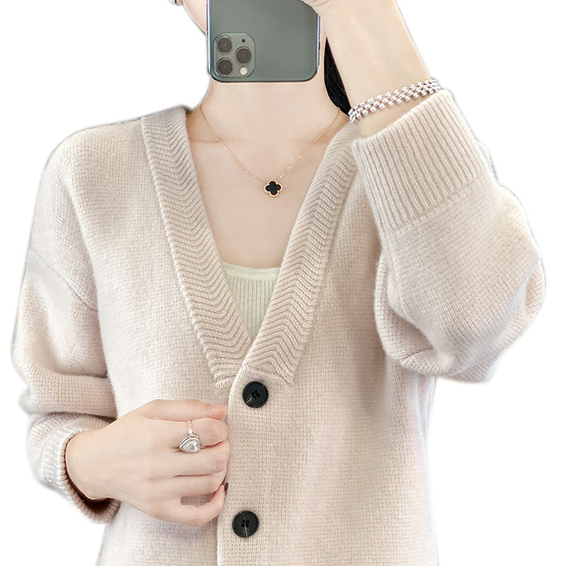 Damen Weicher Boxy-Longcardigan mit tiefem V-Ausschnitt und feiner Rippkante Echoarchiv