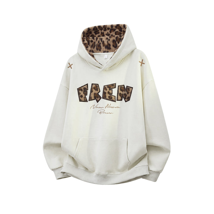 Damen Oversize-Kapuzenpullover mit gefütterter Leopardenkapuze und Applikationsschrift Echo Archiv
