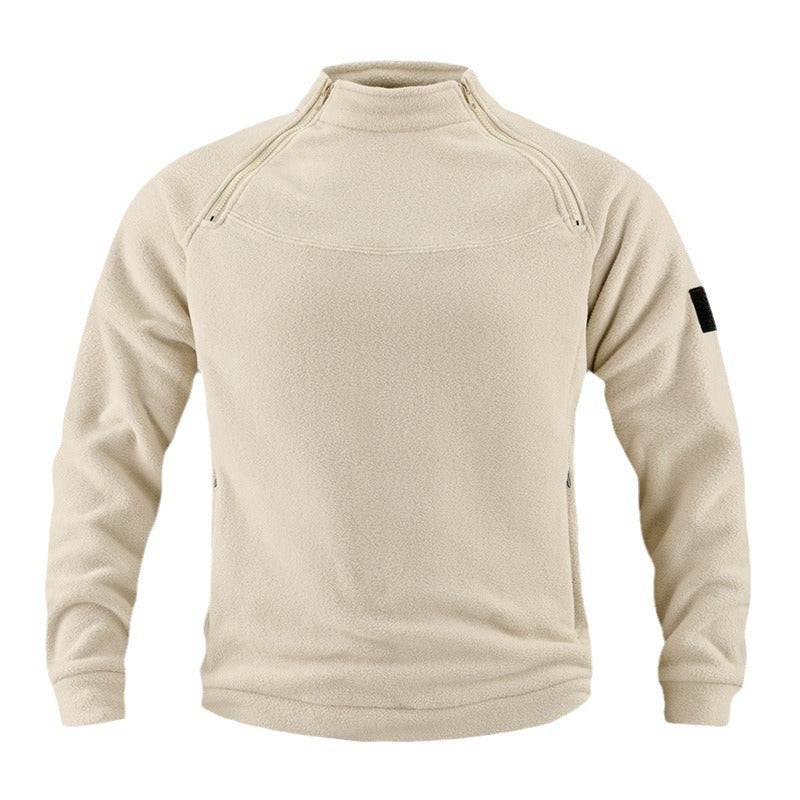 Herren taktischer Fleece-Pullover mit Schulterreißverschlüssen, Kinnschutz und Klettverschlussplatte – Marzano