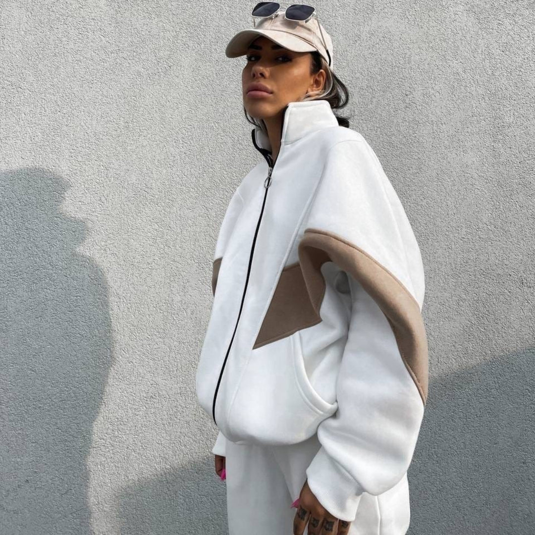 Damen nan athletisches Trainingsset mit Ring-Zipper, eingesetzten Taschen und kontrastierenden Arm-Panels Echo Archiv