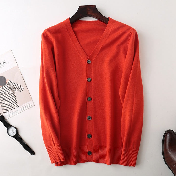 Herren Feiner V‑Ausschnitt-Cardigan aus leichtem Feinstrick mit geripptem Saum Echoarchiv