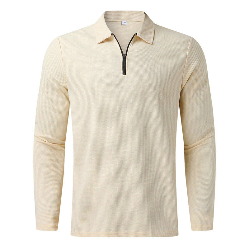 Herren Sportliches Langarm-Henley-Shirt mit Reißverschluss und strukturierter Oberfläche Echoarchiv