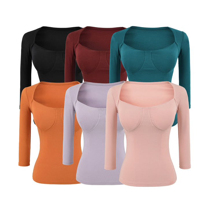 Damen Figurnahes Langarm-Top mit integrierter Bustier‑Kontur und quadratischem Ausschnitt Echoarchiv