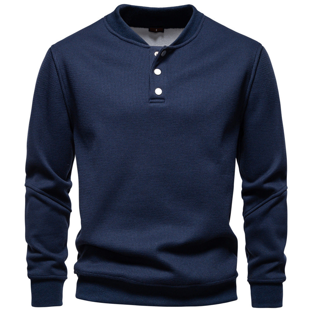 Herren nan Waffelstruktur-Henley-Pullover mit kurzem Druckknopfverschluss und Rippbündchen Echo Archiv