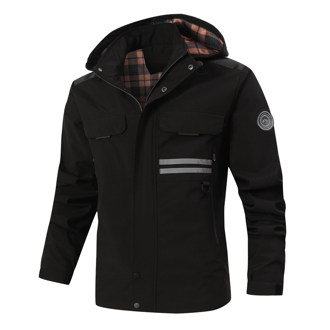 Herren funktionale wetterfeste Jacke mit Kapuze und mehreren Taschen Echoarchiv