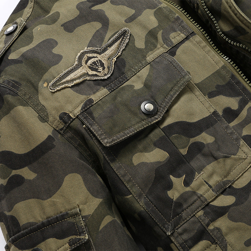 Herren Camouflage-Fieldjacke aus robustem Canvas mit Epauletten, Mehrfach‑Taschen und Stehkragen Echoarchiv