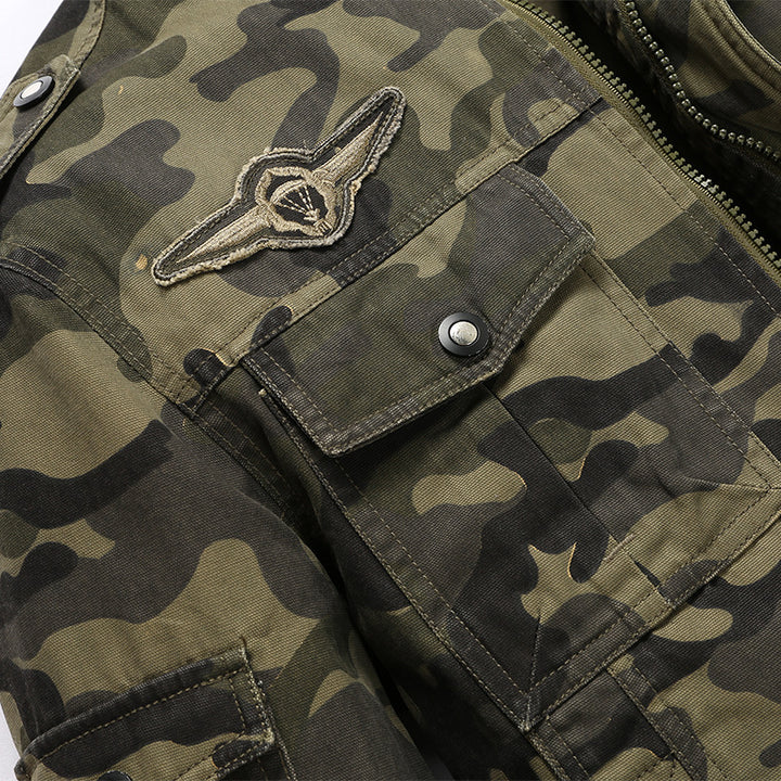 Herren Camouflage-Fieldjacke aus robustem Canvas mit Epauletten, Mehrfach‑Taschen und Stehkragen Echoarchiv