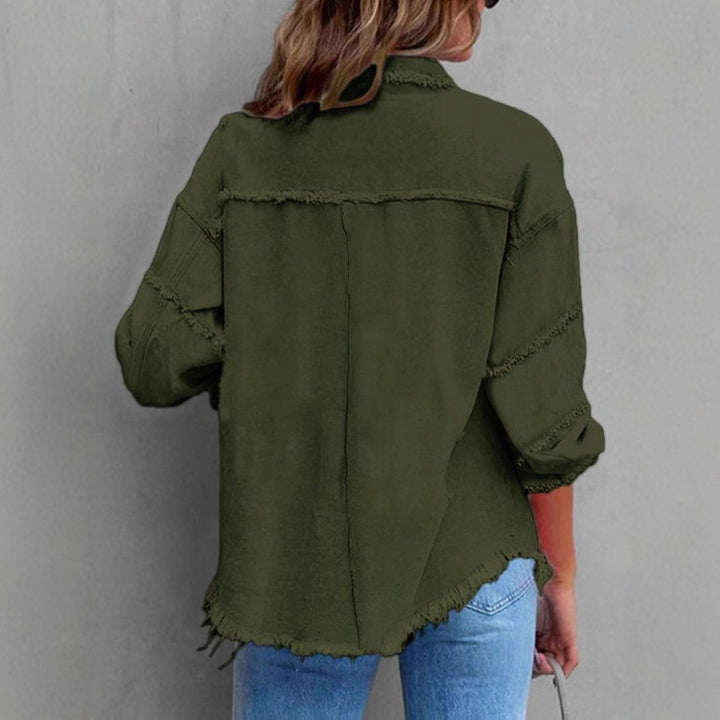 Damen Lässige Oversized-Denim-Hemdjacke mit Rohsaum und Pattentaschen Echo Archiv
