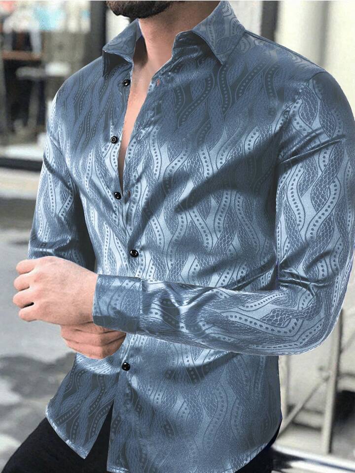 Herren Slim-Fit Hemd mit elegantem Wellenmuster Echoarchiv