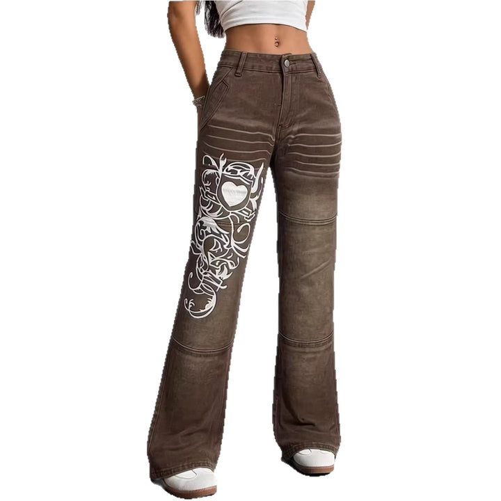 Damen weite Jeans mit kunstvollem Aufdruck Echo Archiv