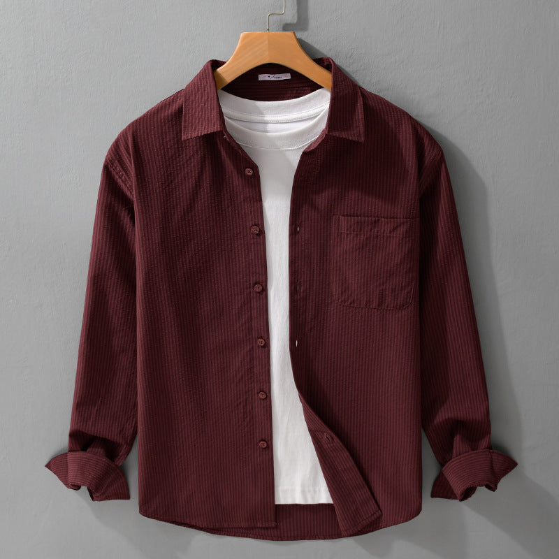 Herren Struktur-Overshirt aus atmungsaktivem Baumwollmix mit feinem Streifenrelief und Brusttasche Echoarchiv