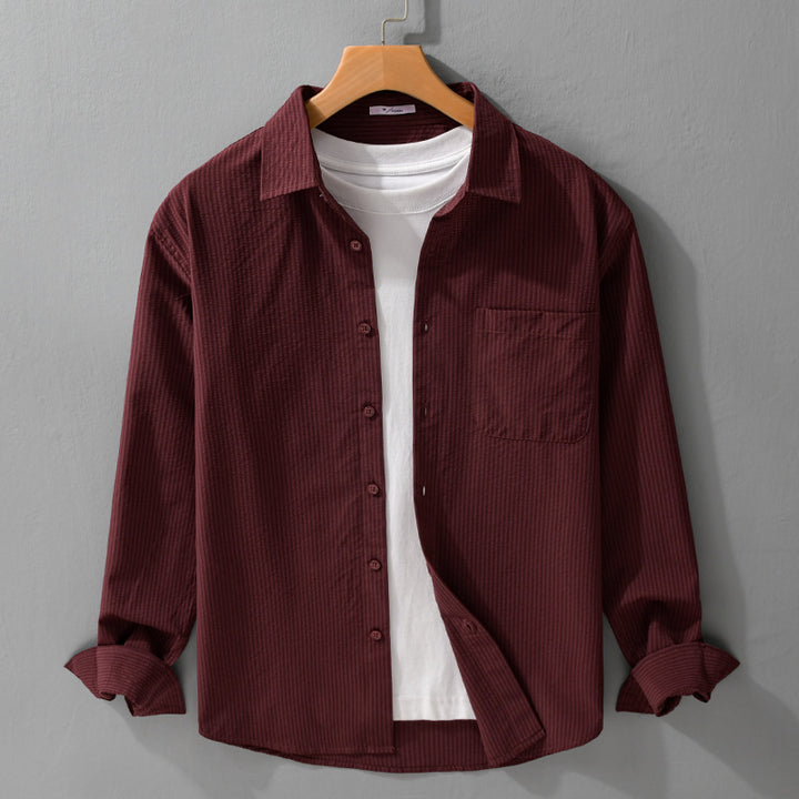 Herren Struktur-Overshirt aus atmungsaktivem Baumwollmix mit feinem Streifenrelief und Brusttasche Echoarchiv